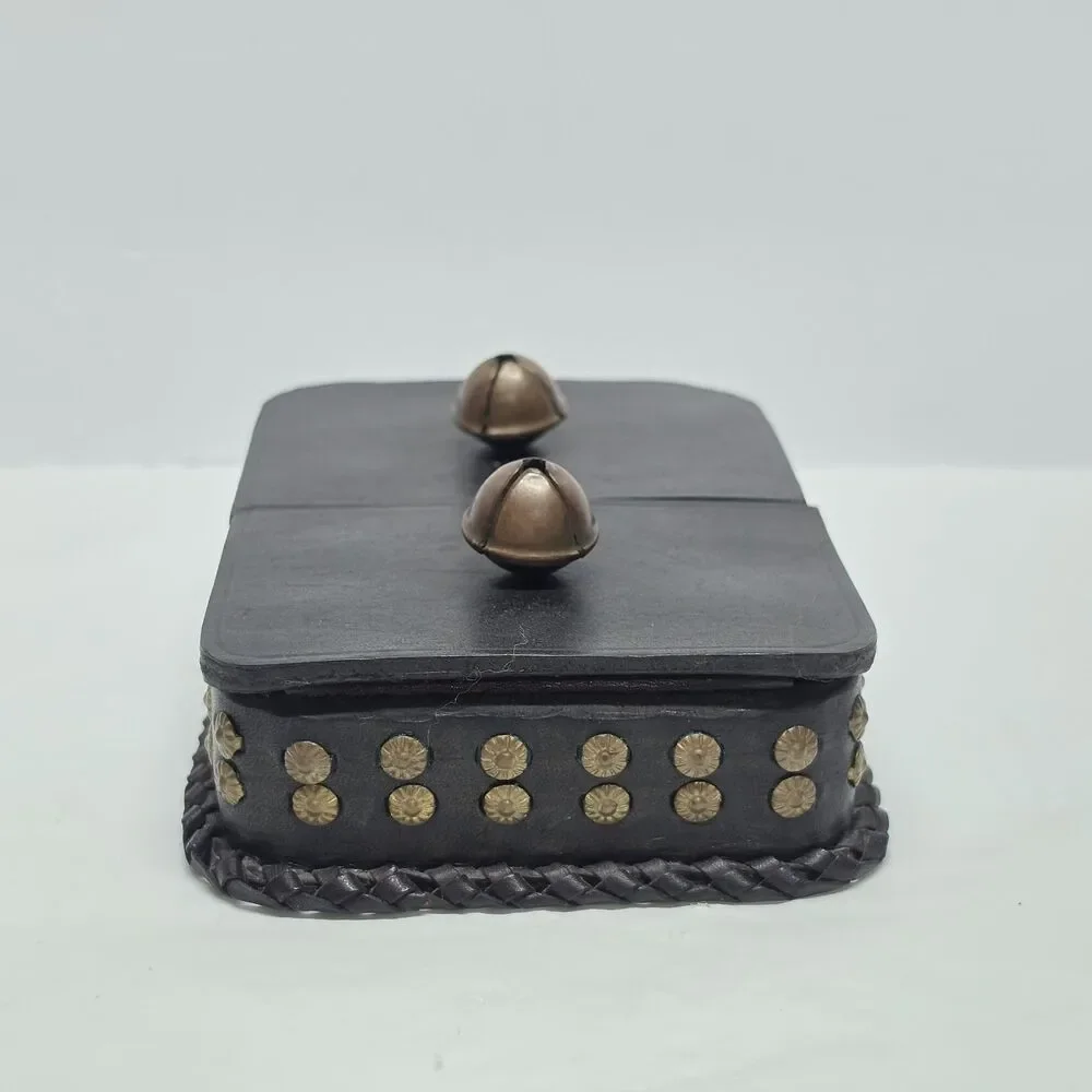 VTG Poland Studded Leather Double Deck Playing Card Box Holder With Bells MCM